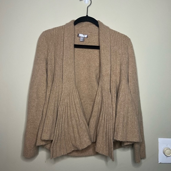 Cashmere By Charter Club Pleated Open Cardigan Tan Large 100% 2 Ply Cashmere - Picture 1 of 12